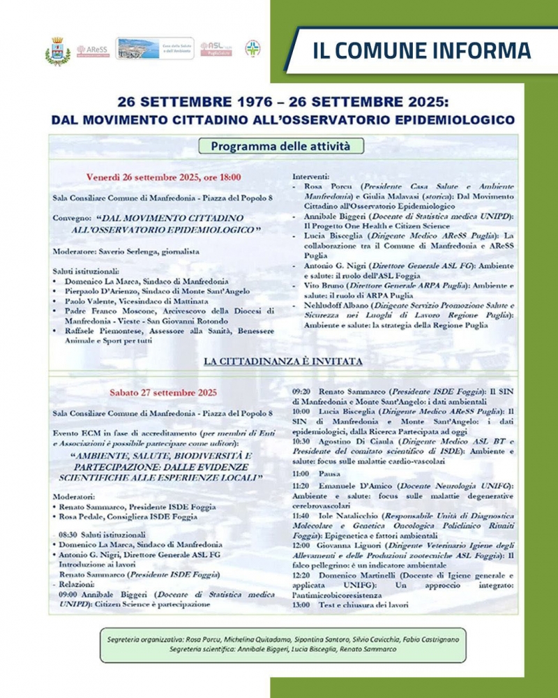 Ambiente e salute: Manfredonia promuove due giornate dedicate al Modello \