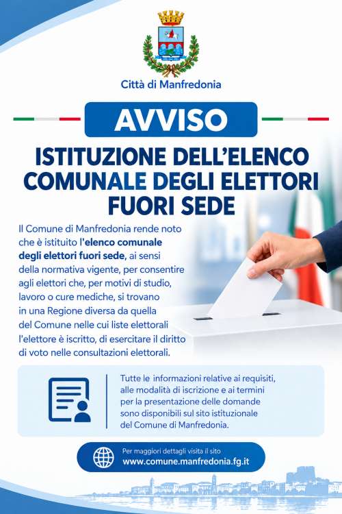 Avviso istituzione elenco comunale elettori fuori sede