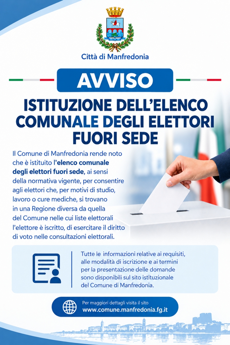 Avviso istituzione elenco comunale elettori fuori sede